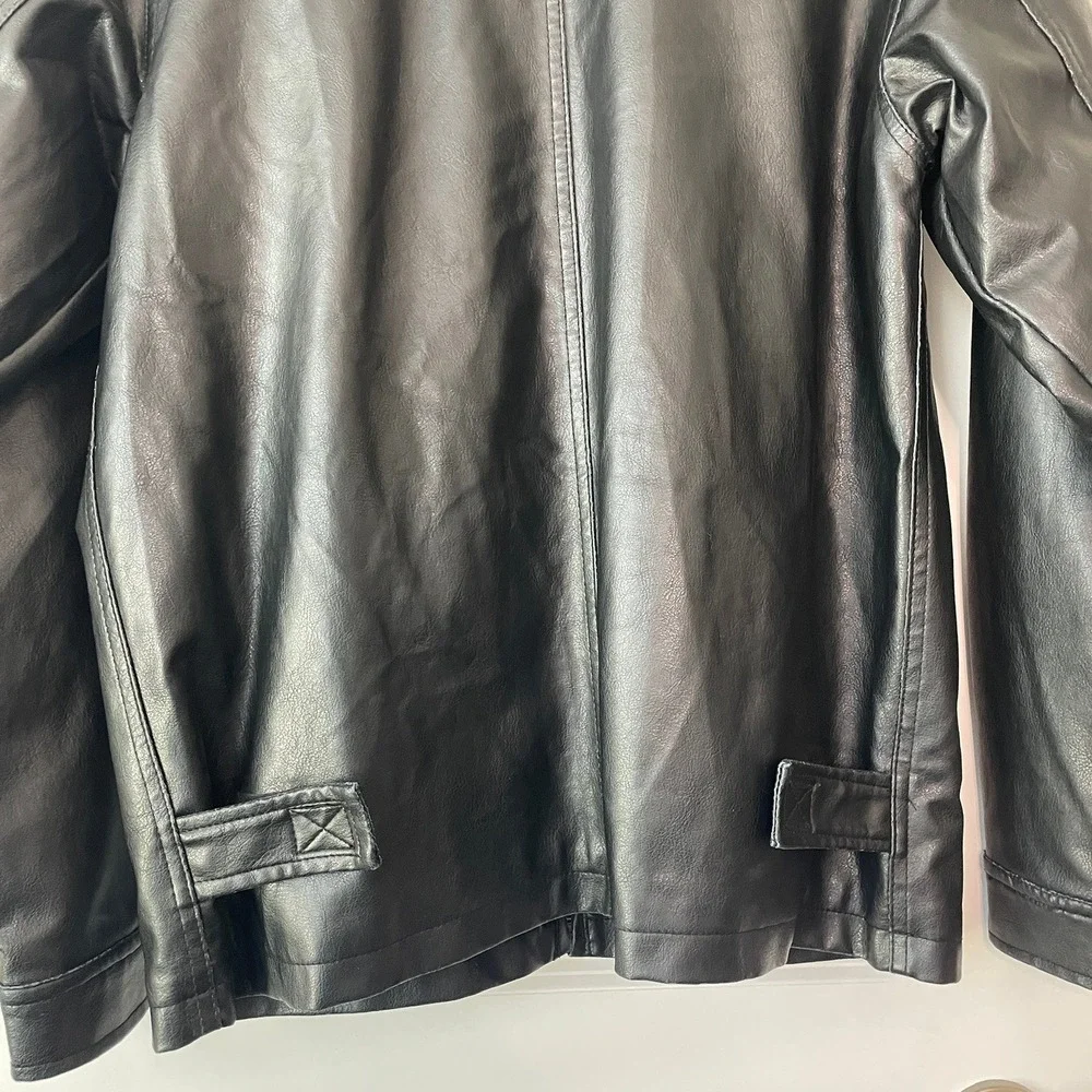 Whispering Smith London Mens Faux Leather Jacket Black Full Zip Quilted Lined L